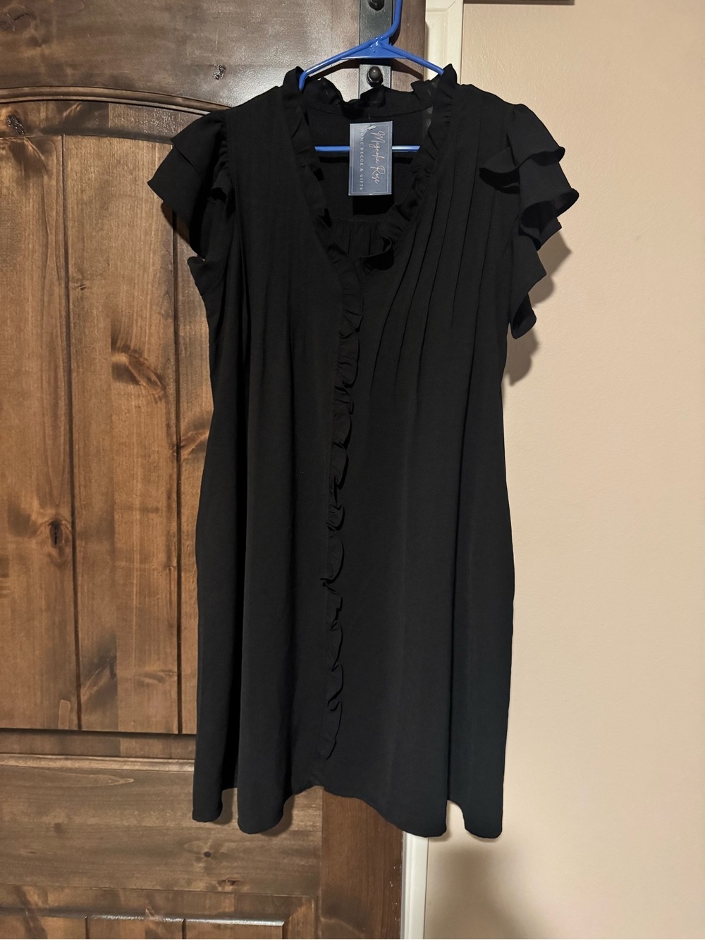 Magnolia Black Ruffle-Front Short Sleeve Blouse